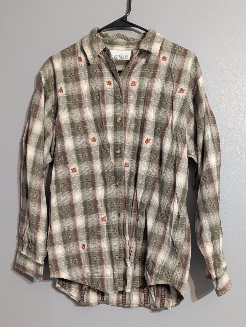 Soft Plaid Fall Button-Down Shirt - Sage & Cream